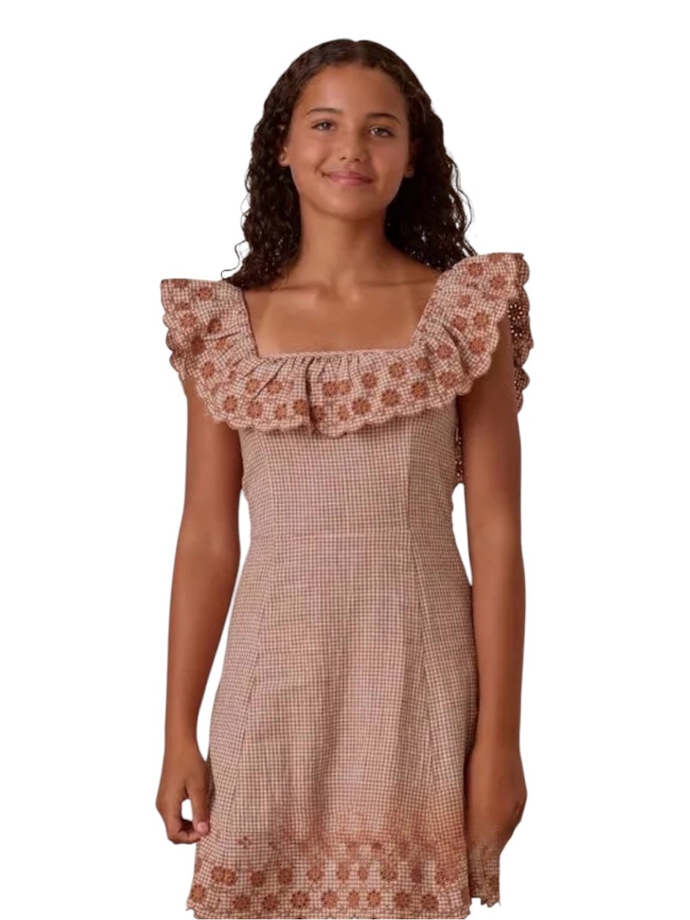 Rylee + Cru Bianca Mini Dress Rust/White Sundress Eyelet Trim NWT